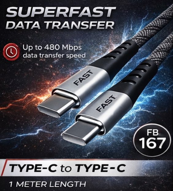 FASTBOND POWERBRAID BRAIDED CABLE TYPE C TO TYPE C 65 WATT CABLE - Image 4