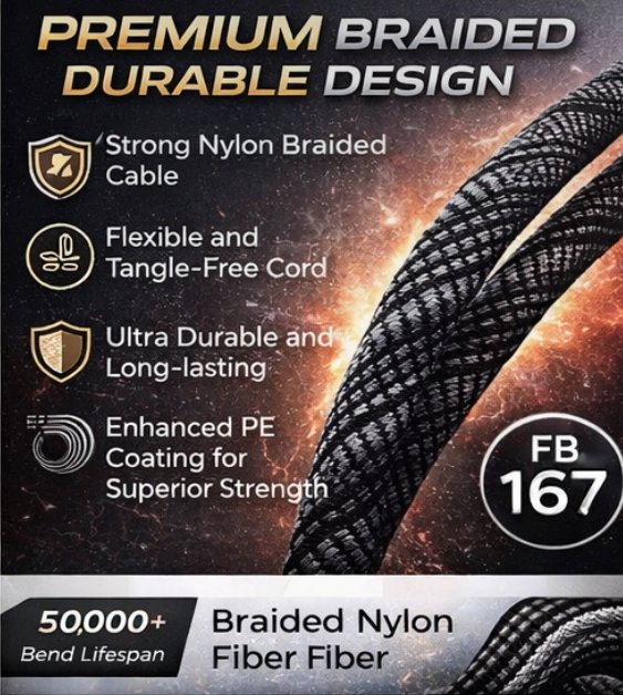 FASTBOND POWERBRAID BRAIDED CABLE TYPE C TO TYPE C 65 WATT CABLE - Image 5